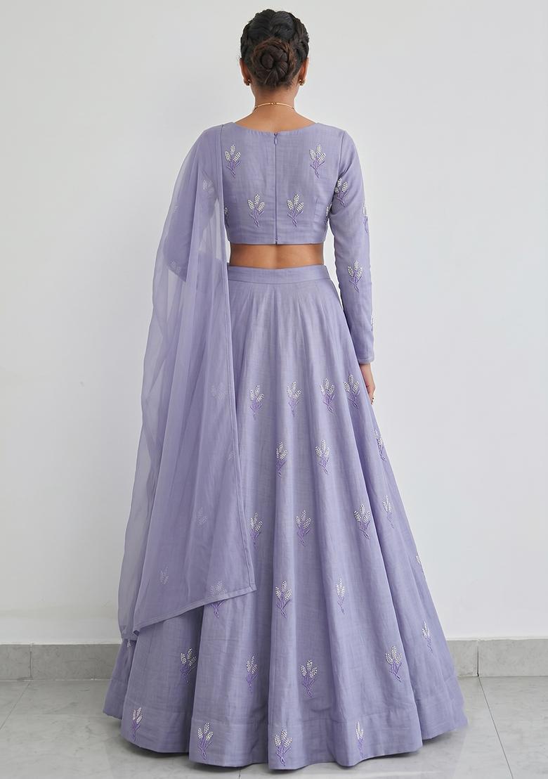 Periwinkle Embroidered Chanderi Lehenga Set - Indya