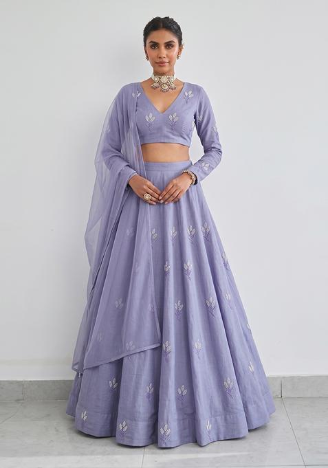 Periwinkle Embroidered Chanderi Lehenga Set