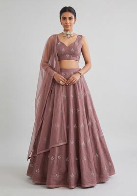 Mauve Embroidered Chanderi Lehenga Set
