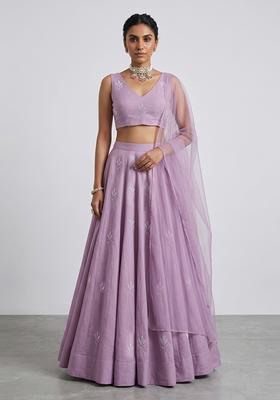 Lavender Embroidered Chanderi Lehenga Set