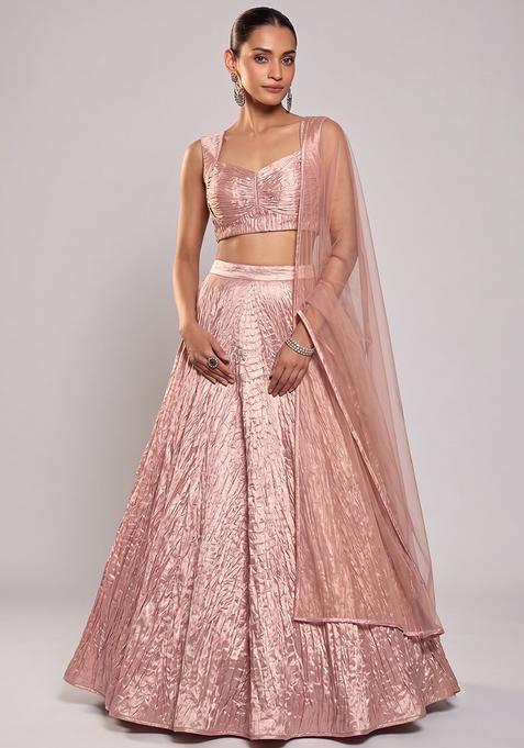 Pastel Pink Plated Organza Lehenga Set