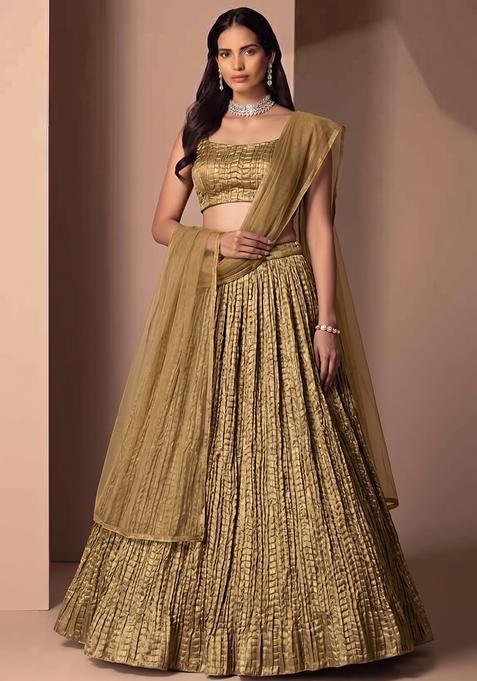 Gold Plated Organza Lehenga Set