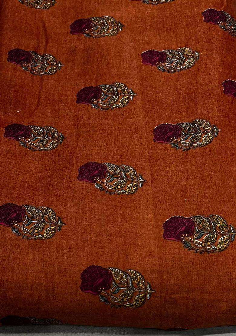 Rust Brown Printed Satin Lehenga Set - Indya