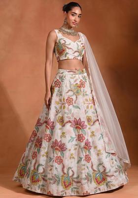 Off White Embroidered Cosmos Lehenga Set