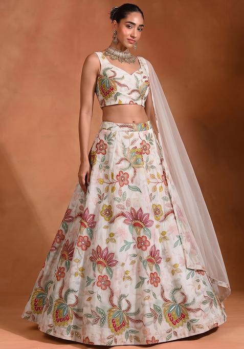 Off White Embroidered Cosmos Lehenga Set