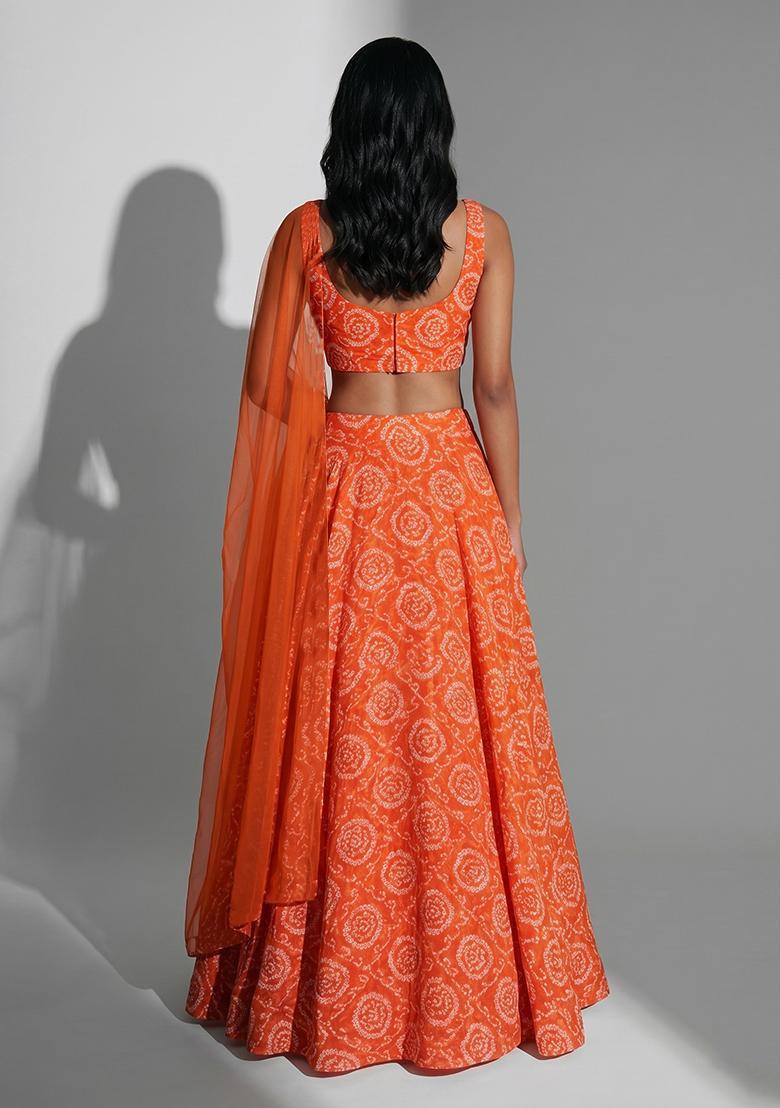 Burnt Orange Printed Lehenga Set - Indya