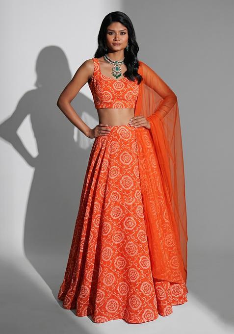 Burnt Orange Printed Lehenga Set