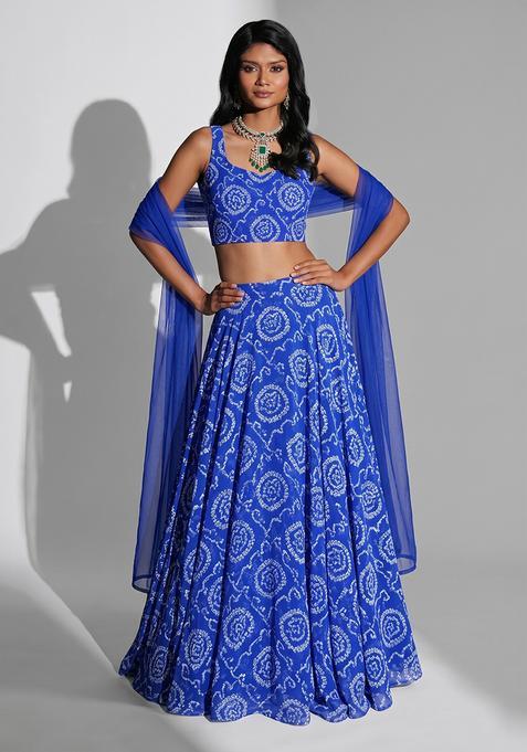 Royal Blue Printed Lehenga Set