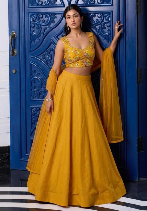 Mustard Embroidered Lehenga Set