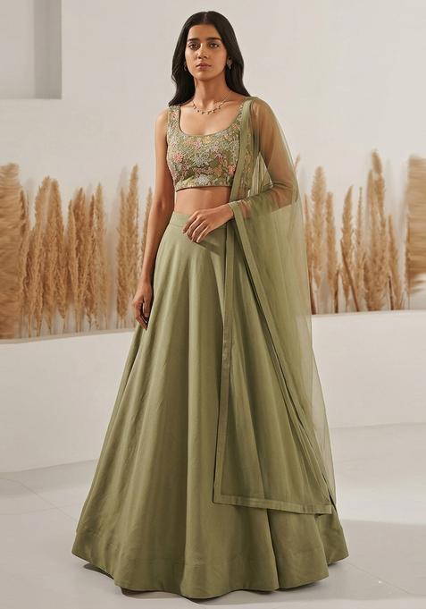 Sage Green Sequin Crepe Lehenga Set
