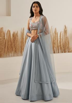 Steel Grey Sequin Crepe Lehenga Set