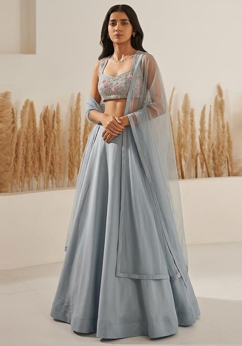 Steel Grey Sequin Crepe Lehenga Set