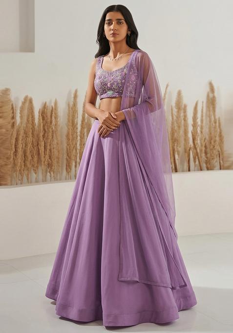 Lavender Sequin Crepe Lehenga Set
