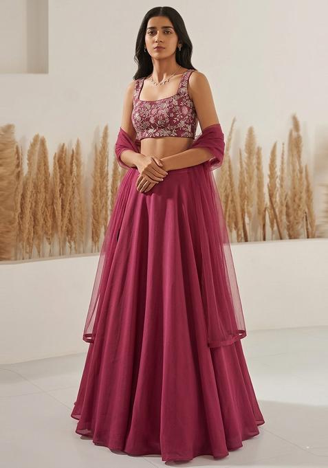 Deep Pink Sequin Crepe Lehenga Set