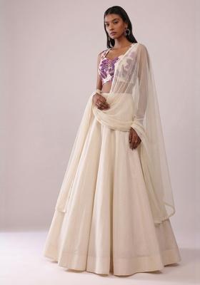 Off White Printed Organza Lehenga Set