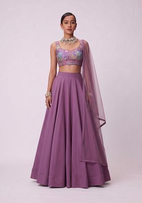 Mauve Printed Chinon Lehenga Set