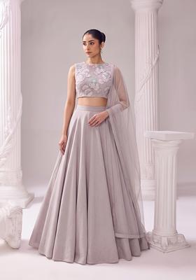 Dusty Mauve Embroidered Net Lehenga Set