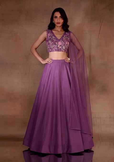 Rani Pink Printed Crepe Lehenga Set
