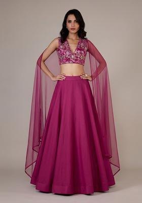 Purple Printed Crepe Lehenga Set