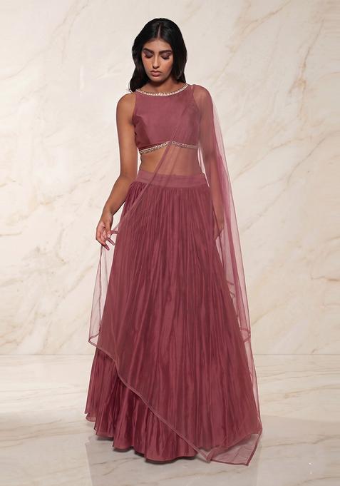 Dusty Pink Embroidered Handwork Lehenga Set
