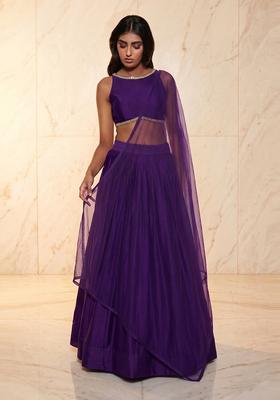 Deep Purple Embroidered Handwork Lehenga Set