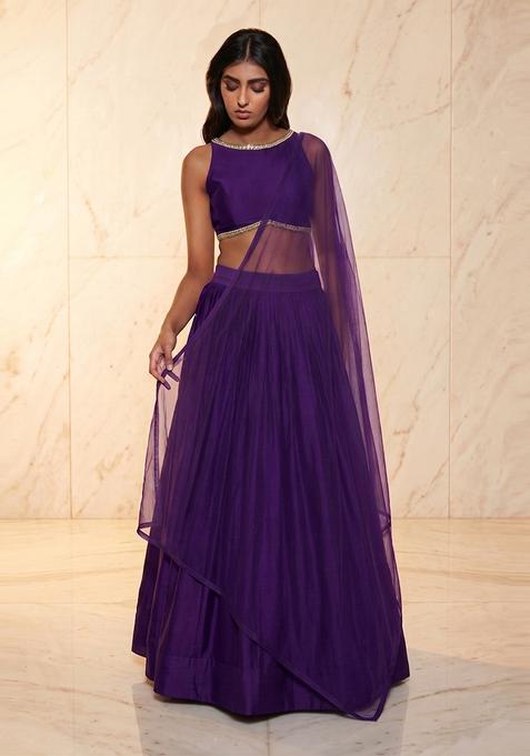 Deep Purple Embroidered Handwork Lehenga Set