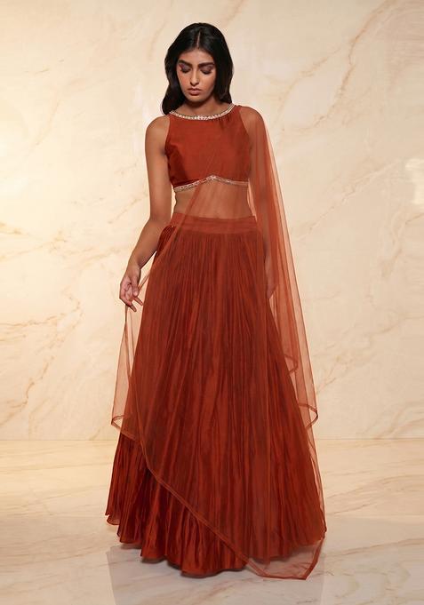 Red Embroidered Handwork Lehenga Set