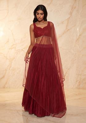 Maroon Embroidered Handwork Lehenga Set
