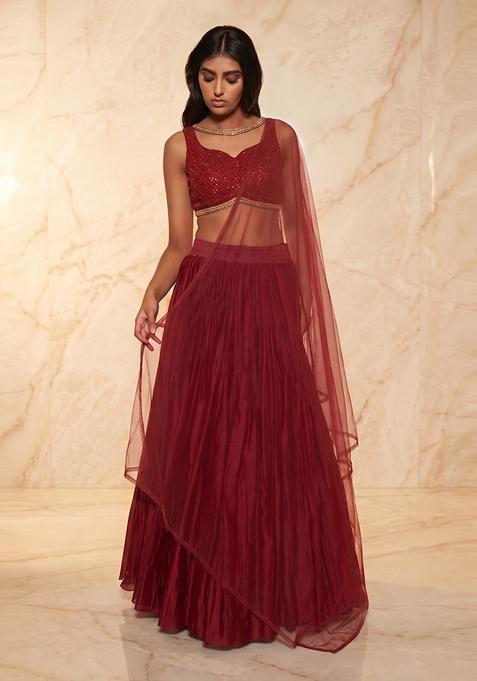 Maroon Embroidered Handwork Lehenga Set