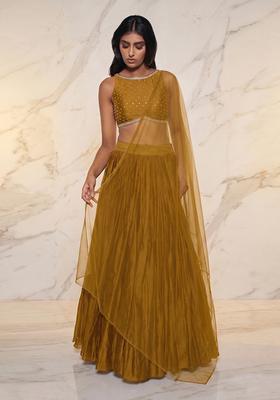 Mustard Embroidered Handwork Lehenga Set