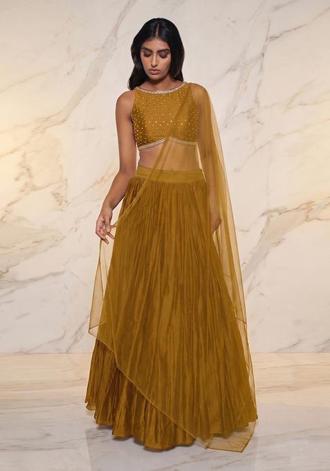 Mustard Embroidered Handwork Lehenga Set