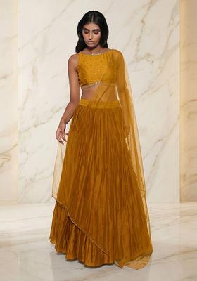 Mustard Embroidered Handwork Lehenga Set