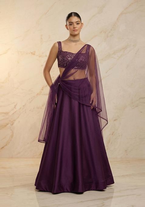 Deep Purple Embroidered Handwork Lehenga Set