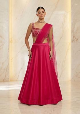 Rani Pink Embroidered Handwork Lehenga Set