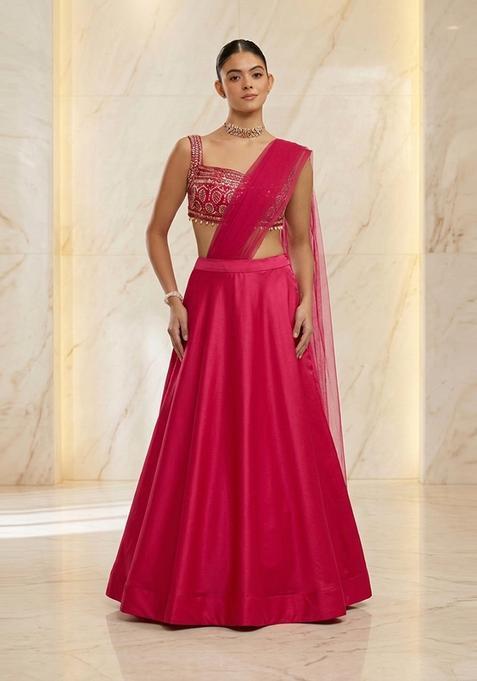 Rani Pink Embroidered Handwork Lehenga Set