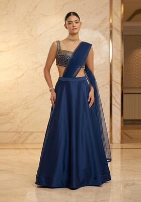 Navy Blue Embroidered Handwork Lehenga Set