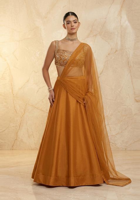 Mustard Embroidered Handwork Lehenga Set
