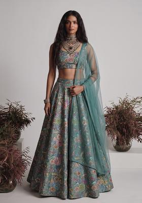 Pastel Green Printed Crepe Lehenga Set