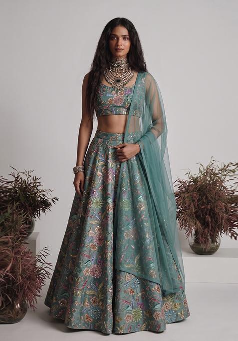 Pastel Green Printed Crepe Lehenga Set