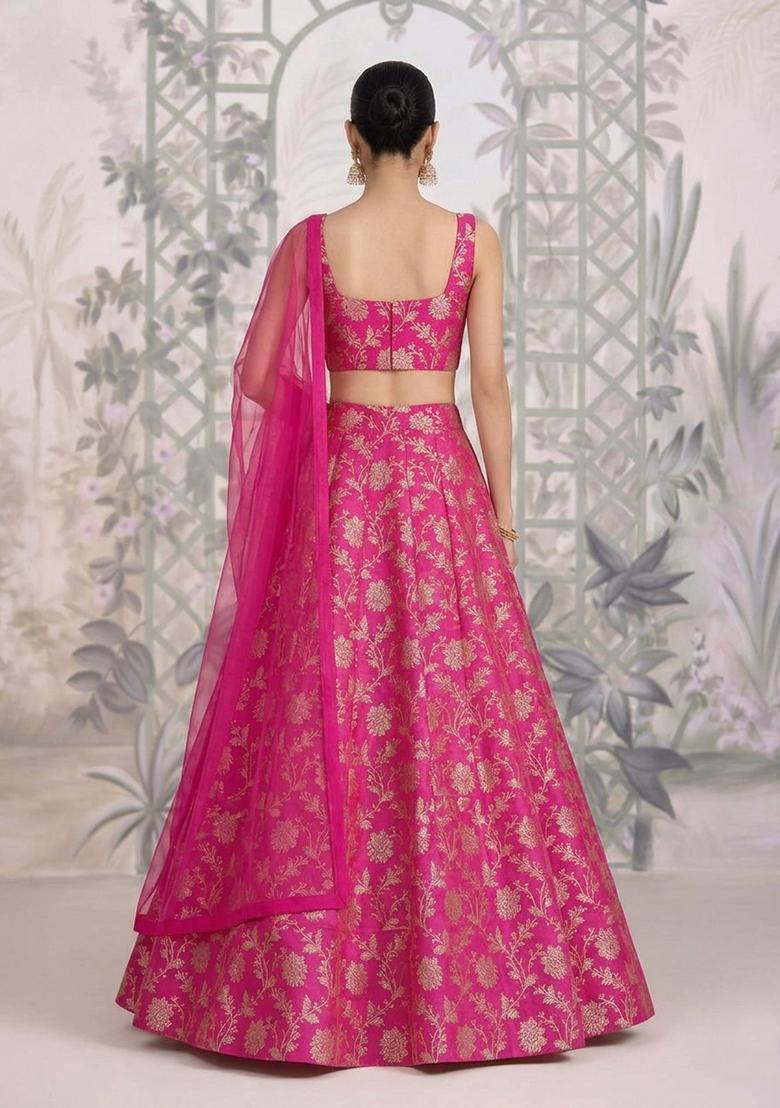 Pink Silk Blend Lehenga Set - Indya