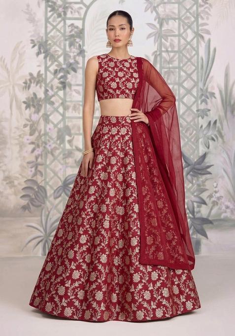 Maroon Silk Lehenga Set
