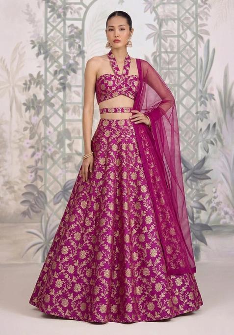 Magenta Silk Lehenga Set