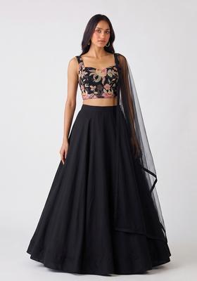 Black Embroidered Organza Lehenga Set