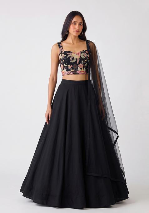 Black Embroidered Organza Lehenga Set