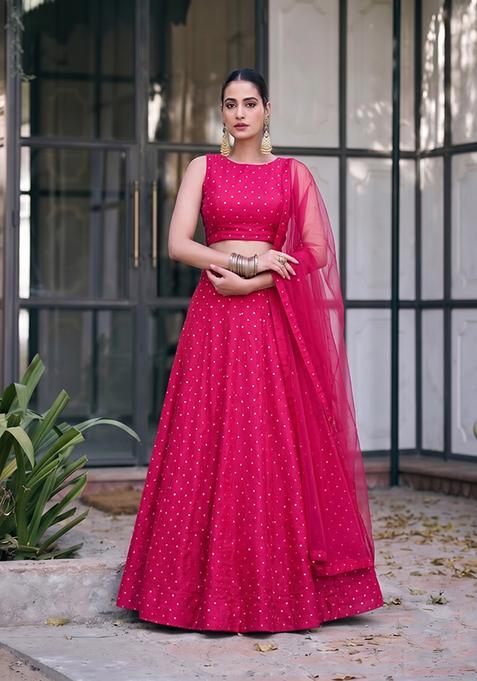 Pink Embroidered Silk Lehenga Set