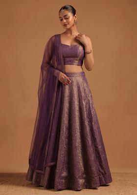 Deep Purple Embroidered Silk Blend Lehenga Set