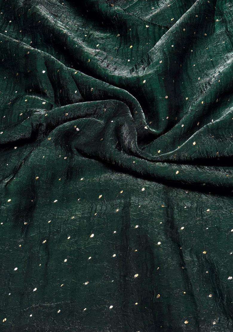 Bottle Green Embroidered Silk Blend Lehenga Set - Indya