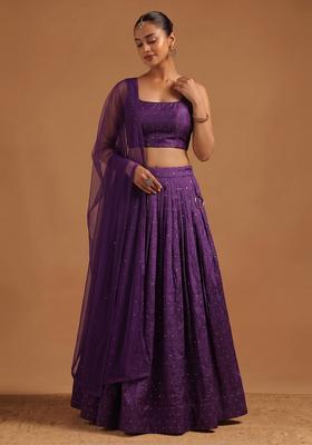 Deep Purple Embroidered Silk Blend Lehenga Set