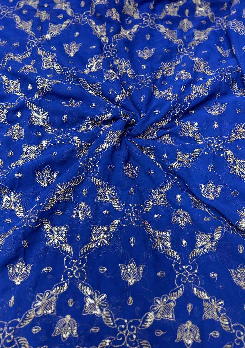 Navy Blue Embroidered Georgette Lehenga Set - Indya