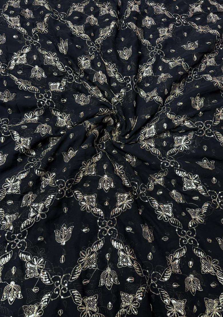 Black Embroidered Georgette Lehenga Set - Indya